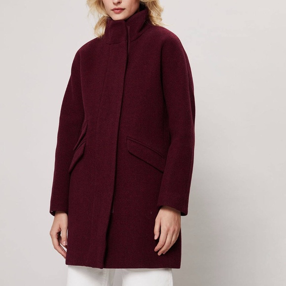 ✨NWT✨ J.CREW Cocoon Coat in Italian stadium-cloth Wool Blend Maroon Sz 0 (XS) - Picture 5 of 16